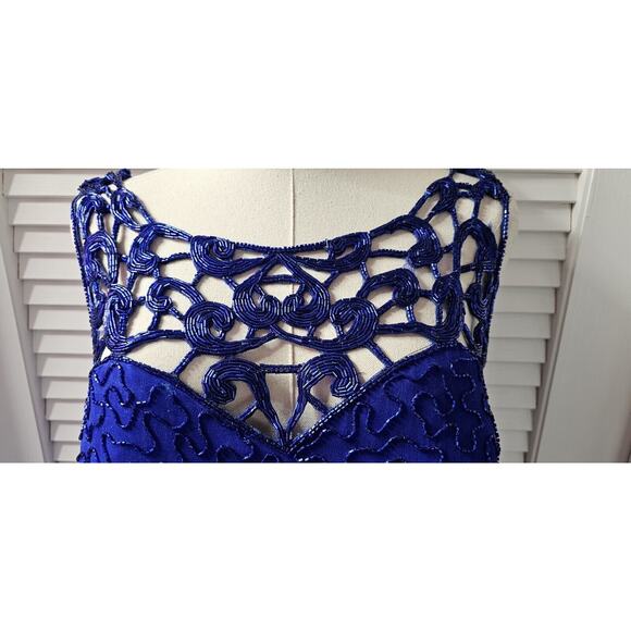 NWT Riva Designs 100% Silk Royal Blue Beaded‎ Backless Gown Dress 10 12 14 16 - Picture 3 of 9
